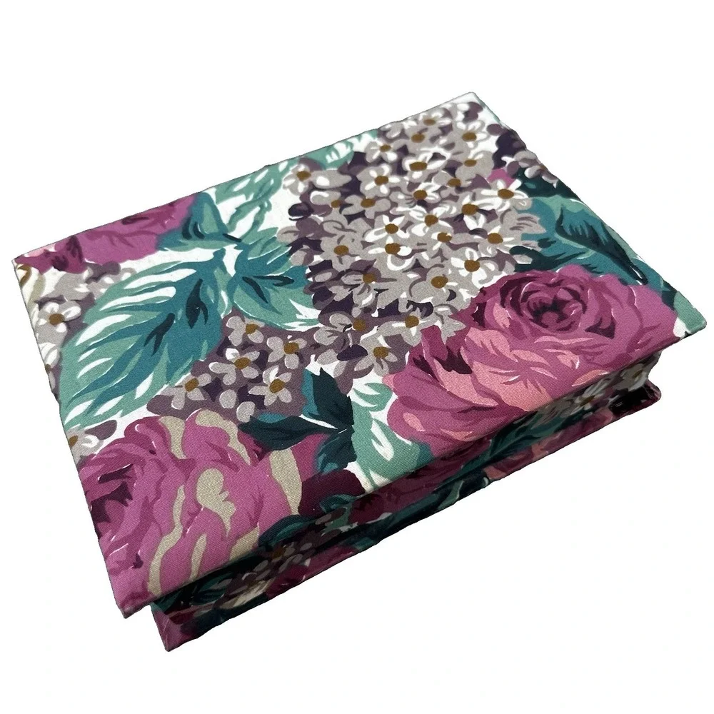 Vintage 90s Fabric Floral Jewelry Trinket Box Case Mirror Cottagecore Grannycore
